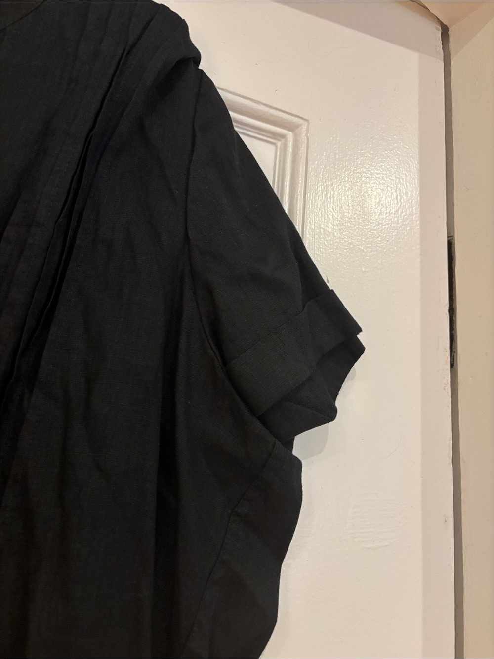 Quince Black Short-Sleeve Pintuck Button Mini Dress - Picture 2 of 4